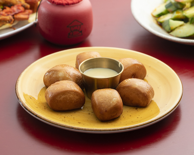 Golden fried buns + condensed milk