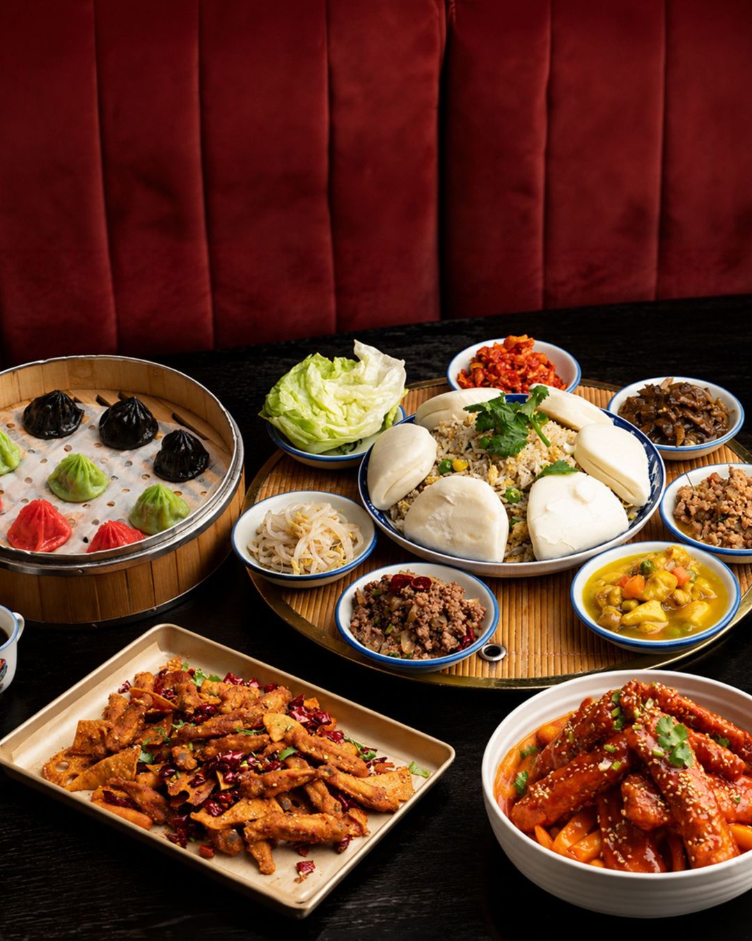 Bao platter, wings, ribs & XLB — the big version
