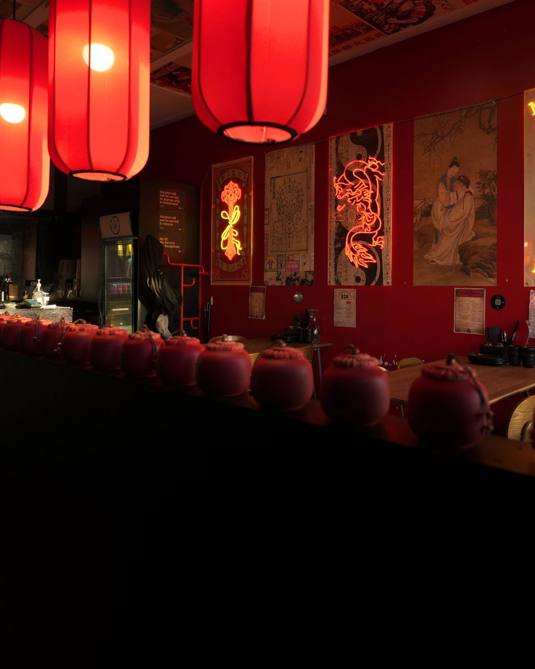 Lanterns glowing over the counter